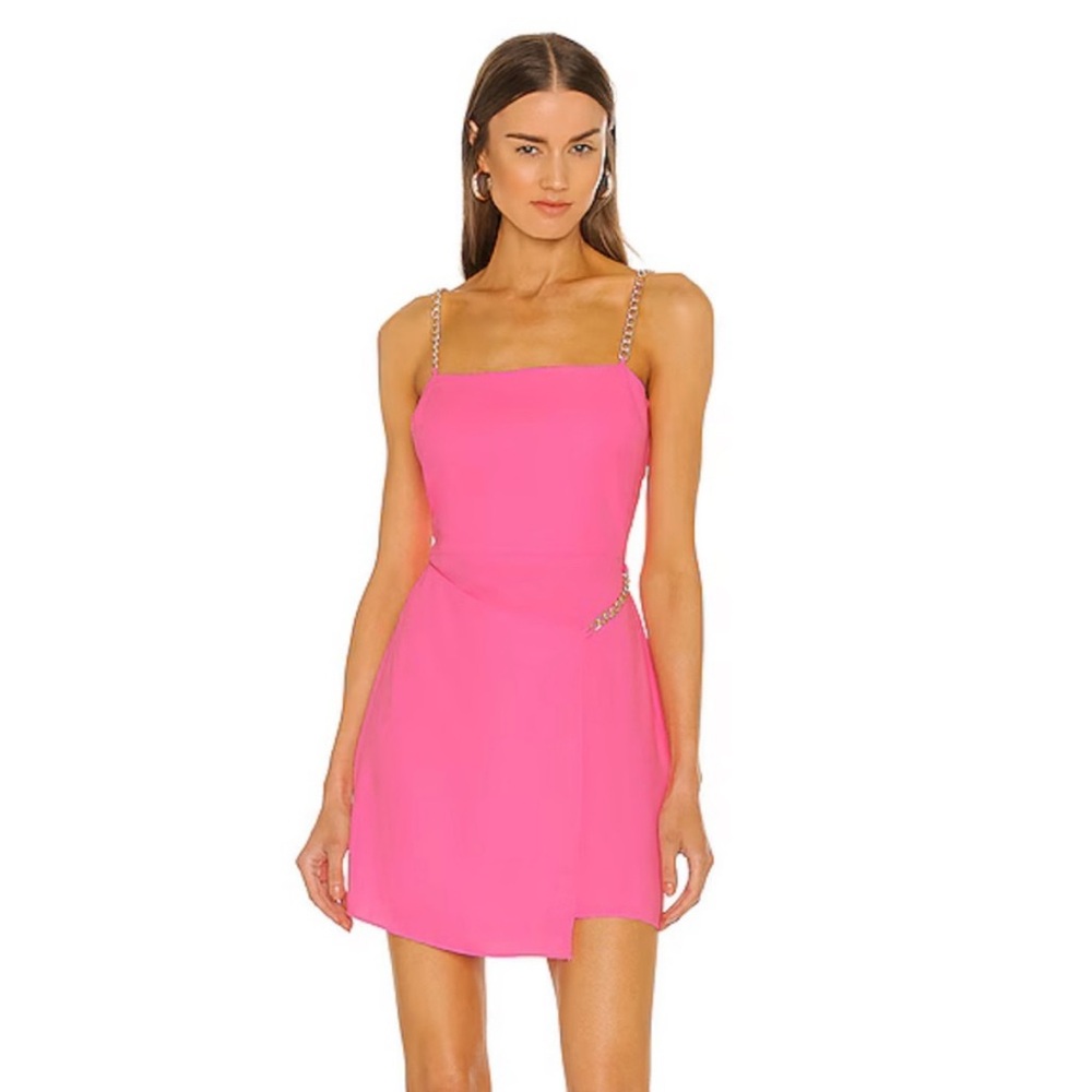 Amanda Uprichard Vibrant Pink Mini Dress with Chain Straps